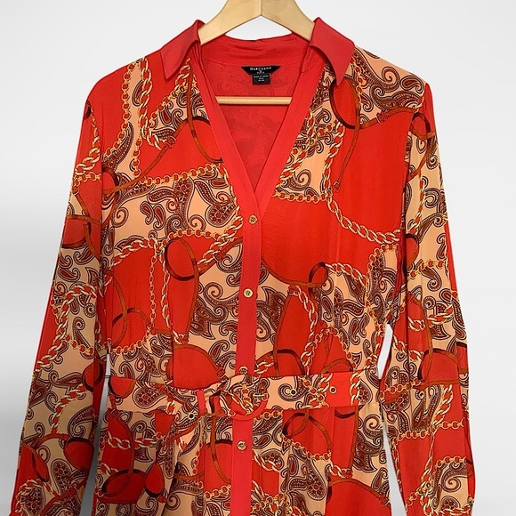 MARCIANO by GUESS Melodie Chemisier Paisley Chain Red Dress Size 6 - Picture 6 of 13